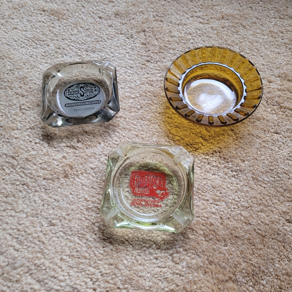 Lot of 3 Vintage Glass Casino Ashtrays